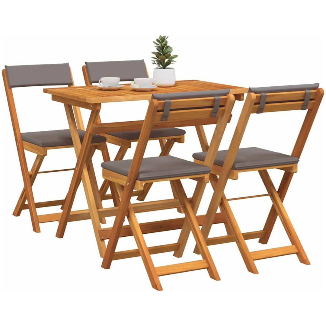 5-delars Fällbar Bistro Set med Kuddar Solid Akaciaträ vidaXL Standardstorlek för 4 personer – bild 3