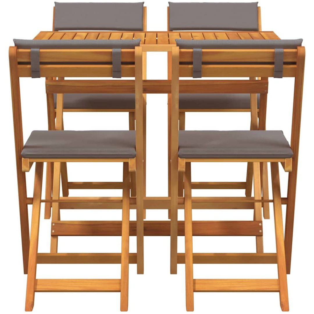 5-delars Fällbar Bistro Set med Kuddar Solid Akaciaträ vidaXL Standardstorlek för 4 personer – bild 7
