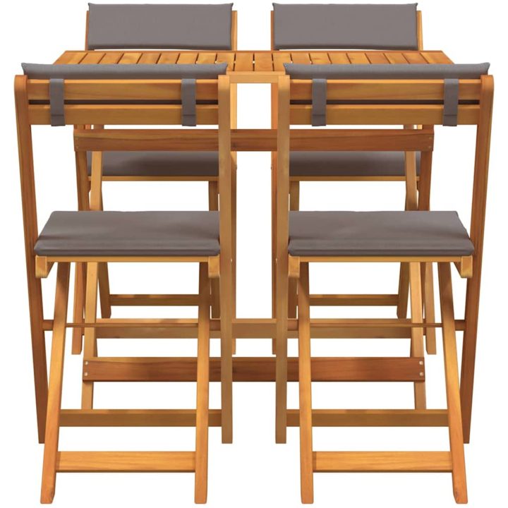 5-delars Fällbar Bistro Set med Kuddar Solid Akaciaträ vidaXL Standardstorlek för 4 personer – bild 7