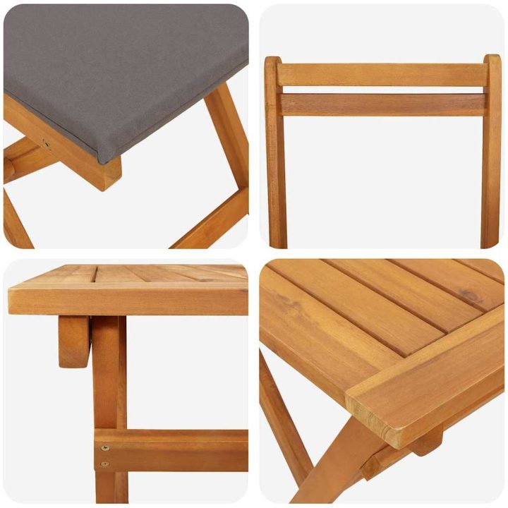 5-delars Fällbar Bistro Set med Kuddar Solid Akaciaträ vidaXL Standardstorlek för 4 personer – bild 9