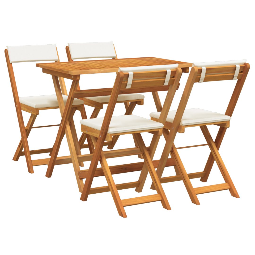 5 Delars Fällbart Bistro Set med Kuddar Solid Akaciaträ vidaXL 90 x 55 x 75 cm – bild 2