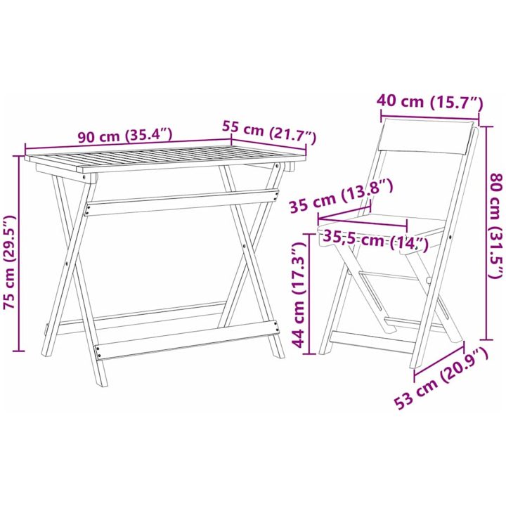 5 Delars Fällbart Bistro Set med Kuddar Solid Akaciaträ vidaXL 90 x 55 x 75 cm – bild 12
