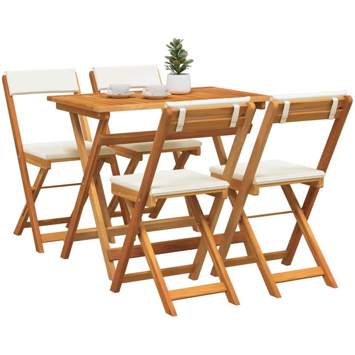 5 Delars Fällbart Bistro Set med Kuddar Solid Akaciaträ vidaXL 90 x 55 x 75 cm – bild 3