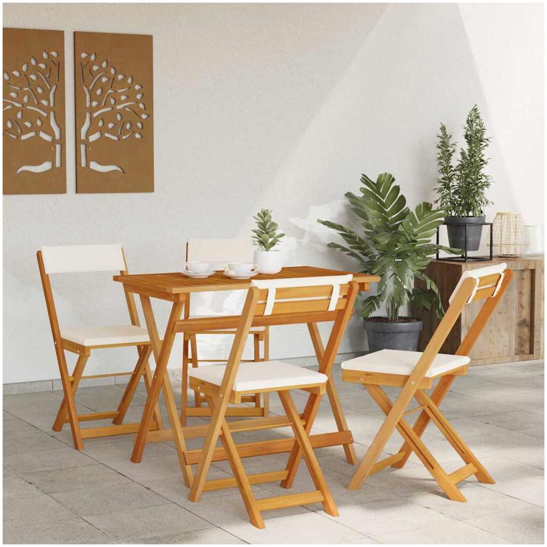 5 Delars Fällbart Bistro Set med Kuddar Solid Akaciaträ vidaXL 90 x 55 x 75 cm – bild 4