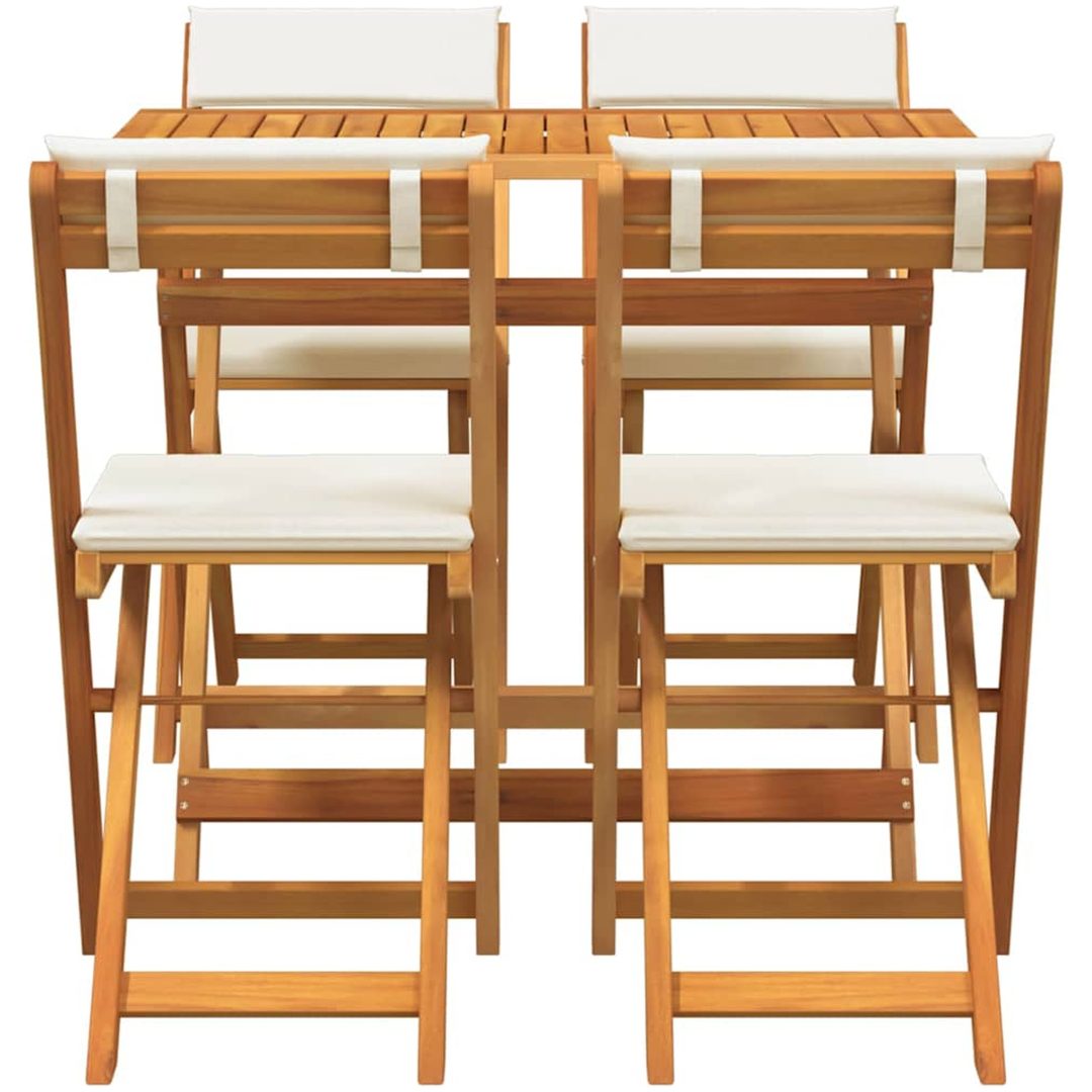 5 Delars Fällbart Bistro Set med Kuddar Solid Akaciaträ vidaXL 90 x 55 x 75 cm – bild 7