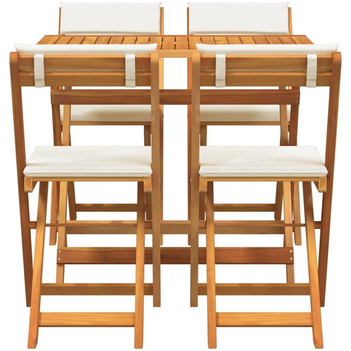 5 Delars Fällbart Bistro Set med Kuddar Solid Akaciaträ vidaXL 90 x 55 x 75 cm – bild 7