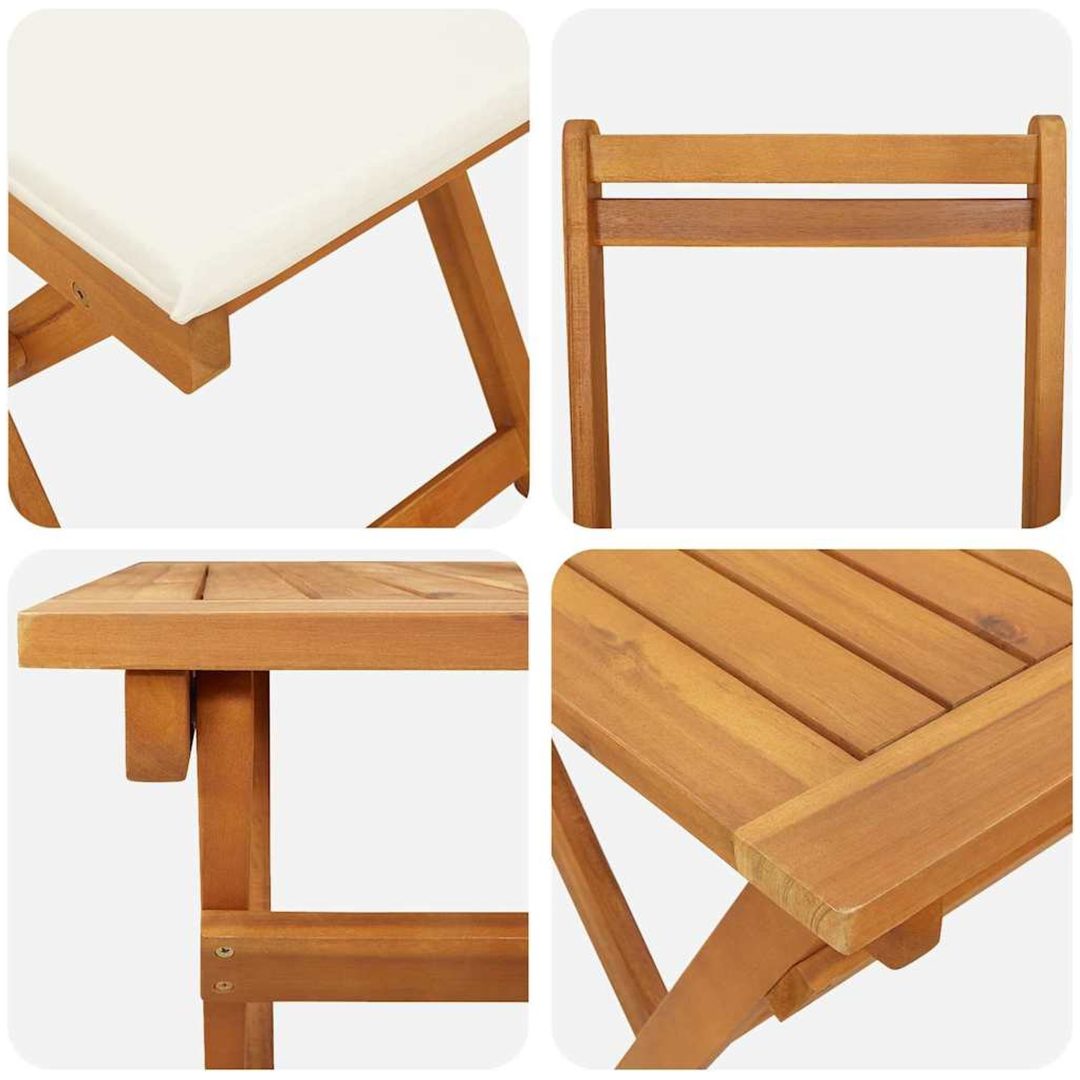 5 Delars Fällbart Bistro Set med Kuddar Solid Akaciaträ vidaXL 90 x 55 x 75 cm – bild 9
