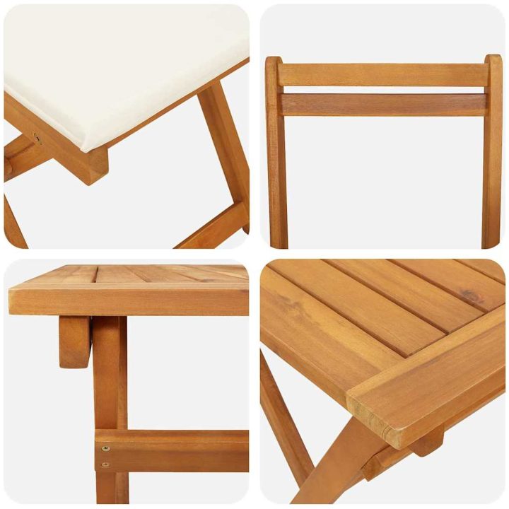 5 Delars Fällbart Bistro Set med Kuddar Solid Akaciaträ vidaXL 90 x 55 x 75 cm – bild 9