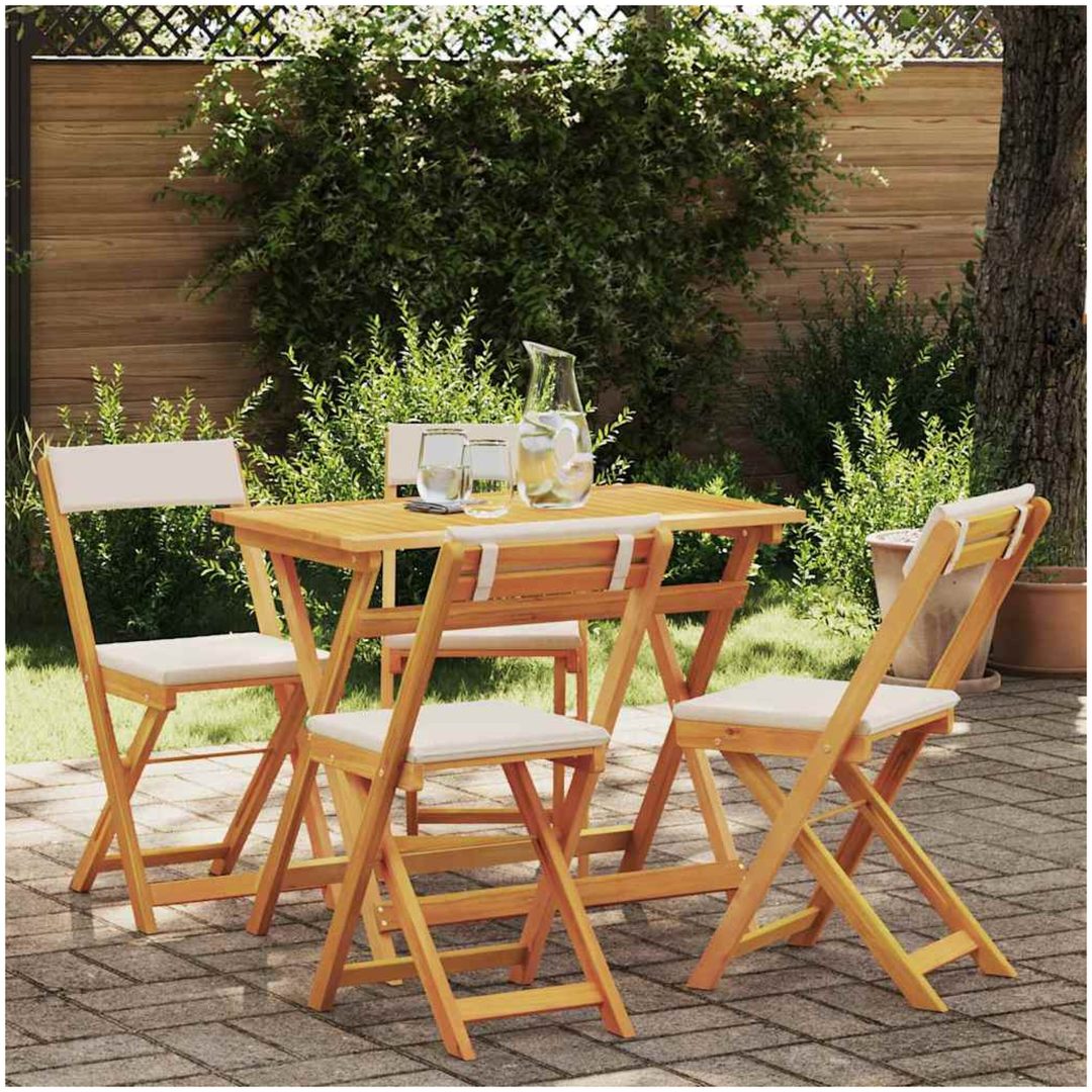 5 Delars Fällbart Bistro Set med Kuddar Solid Akaciaträ vidaXL 90 x 55 x 75 cm