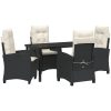5 Delars Matbord Set för Trädgården med Kuddar - Svart Poly Rattan vidaXL 140 x 80 x 73 cm – miniatyr 2