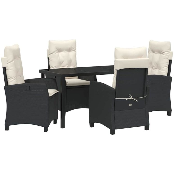 5 Delars Matbord Set för Trädgården med Kuddar - Svart Poly Rattan vidaXL 140 x 80 x 73 cm – bild 2