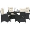5 Delars Matbord Set för Trädgården med Kuddar - Svart Poly Rattan vidaXL 140 x 80 x 73 cm – miniatyr 3