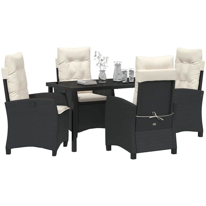 5 Delars Matbord Set för Trädgården med Kuddar - Svart Poly Rattan vidaXL 140 x 80 x 73 cm – bild 3