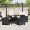5 Delars Matbord Set för Trädgården med Kuddar - Svart Poly Rattan vidaXL 140 x 80 x 73 cm – miniatyr 4