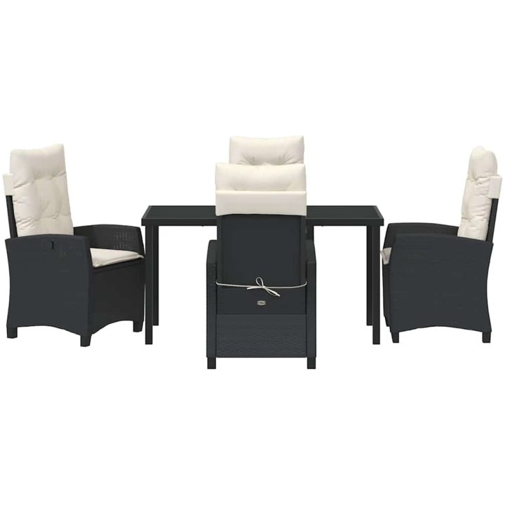 5 Delars Matbord Set för Trädgården med Kuddar - Svart Poly Rattan vidaXL 140 x 80 x 73 cm – bild 7