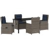 5 Delars Matbord Set i Grå Poly Rattan vidaXL 140 x 70 x 73 cm – miniatyr 2