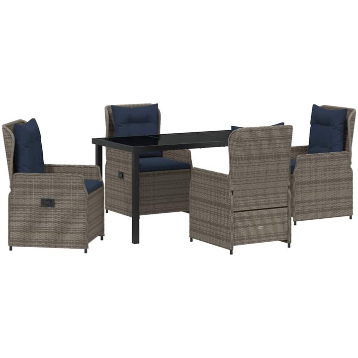 5 Delars Matbord Set i Grå Poly Rattan vidaXL 140 x 70 x 73 cm – bild 2