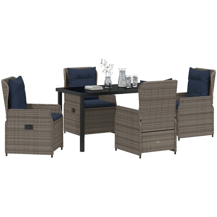 5 Delars Matbord Set i Grå Poly Rattan vidaXL 140 x 70 x 73 cm – bild 3