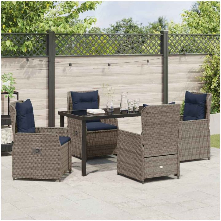 5 Delars Matbord Set i Grå Poly Rattan vidaXL 140 x 70 x 73 cm – bild 4