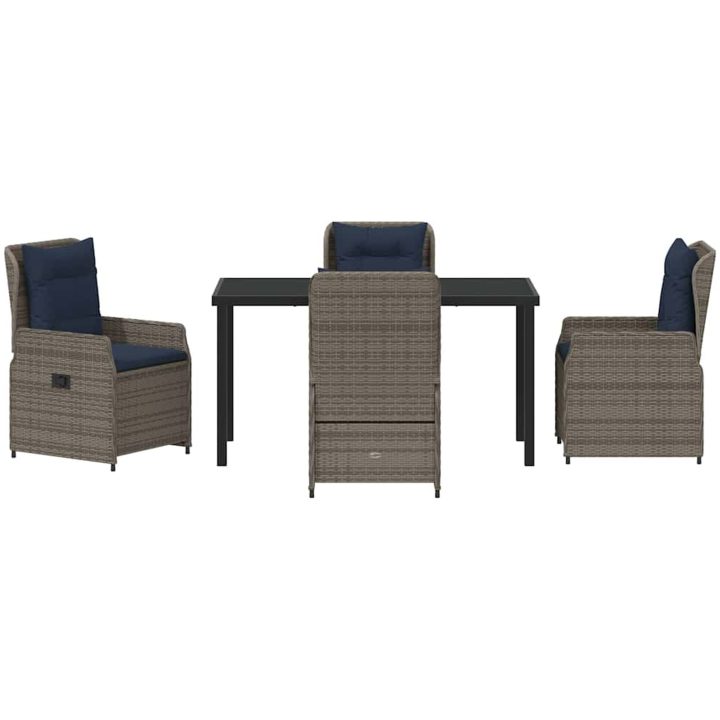 5 Delars Matbord Set i Grå Poly Rattan vidaXL 140 x 70 x 73 cm – bild 7
