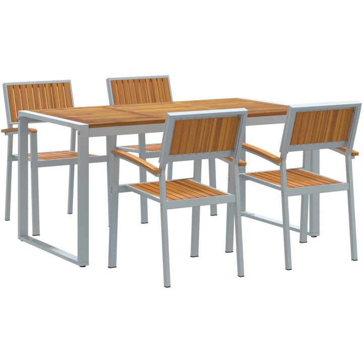 5-delars matgrupp för trädgården i solid akacia och metall vidaXL 160 x 80 x 75 cm – bild 2
