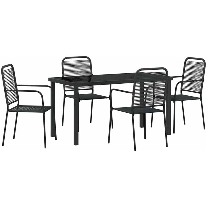 5-delars matsalsset för trädgården i svart bomullssnöre och stål vidaXL 140 x 70 x 73 cm – bild 2