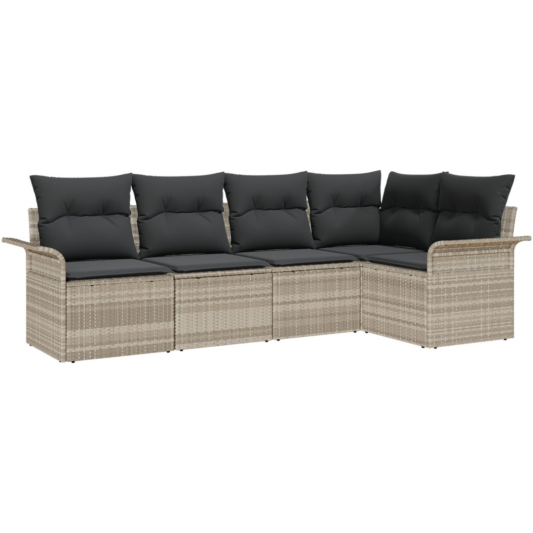 5-delars soffaset med kuddar i ljusgrå konstrotting vidaXL 242.5 x 132.5 x 85 cm – bild 2