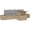 5-delars soffgrupp för trädgården med kuddar - Beige poly-rattan vidaXL 100 x 55 x 73 cm – miniatyr 2