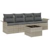 5-delars soffgrupp för trädgården med kuddar - Ljusgrå Poly Rattan vidaXL 55 x 55 x 37 cm – miniatyr 2