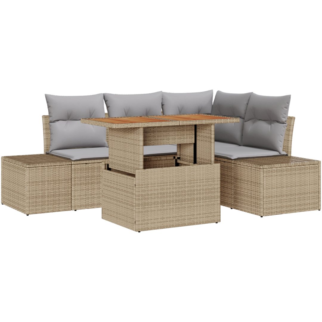 5-delars soffgrupp med kuddar i beige poly rattan vidaXL 100 x 55 x 73 cm – bild 2