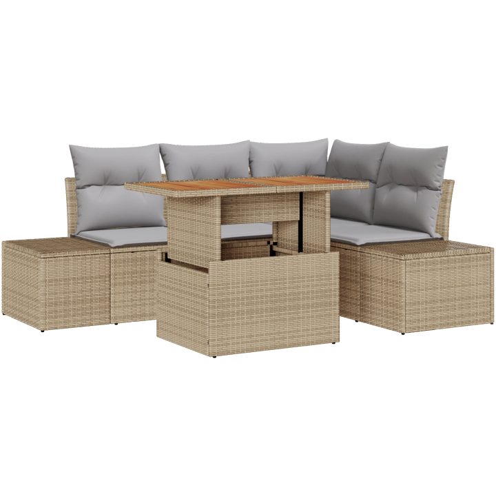 5-delars soffgrupp med kuddar i beige poly rattan vidaXL 100 x 55 x 73 cm – bild 2