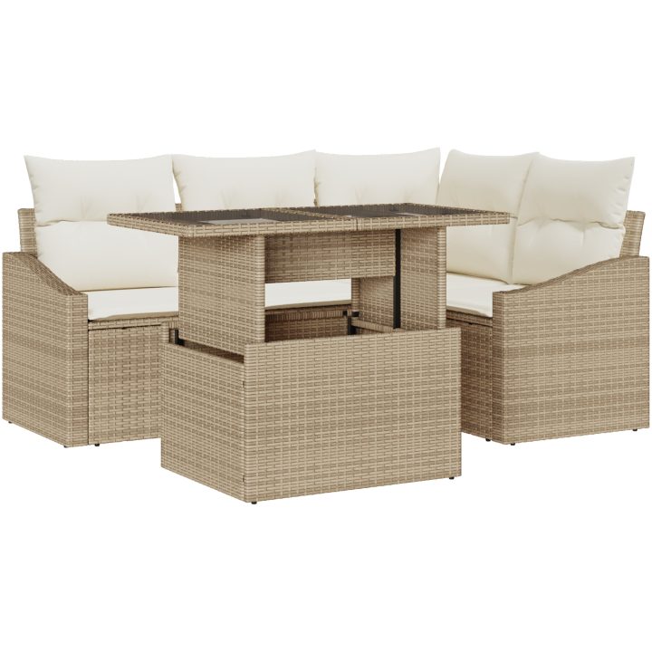 5-delars soffgrupp med kuddar i beige polyrotting vidaXL 100 x 55 x 73 cm – bild 2