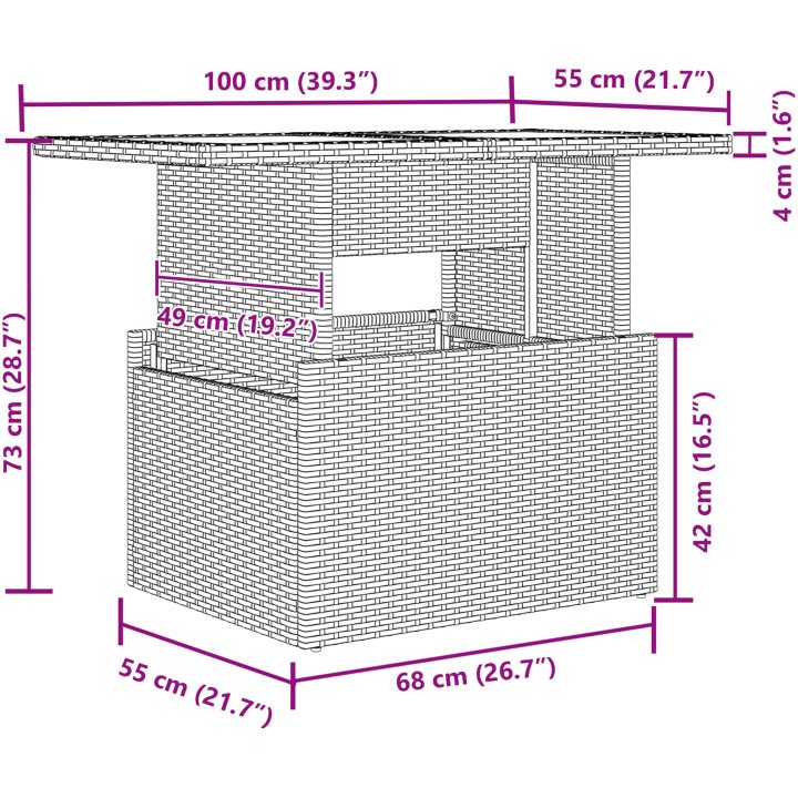 5-delars soffgrupp med kuddar i beige polyrotting vidaXL 100 x 55 x 73 cm – bild 12