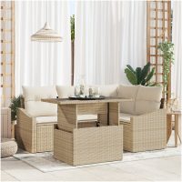 5-delars soffgrupp med kuddar i beige polyrotting vidaXL