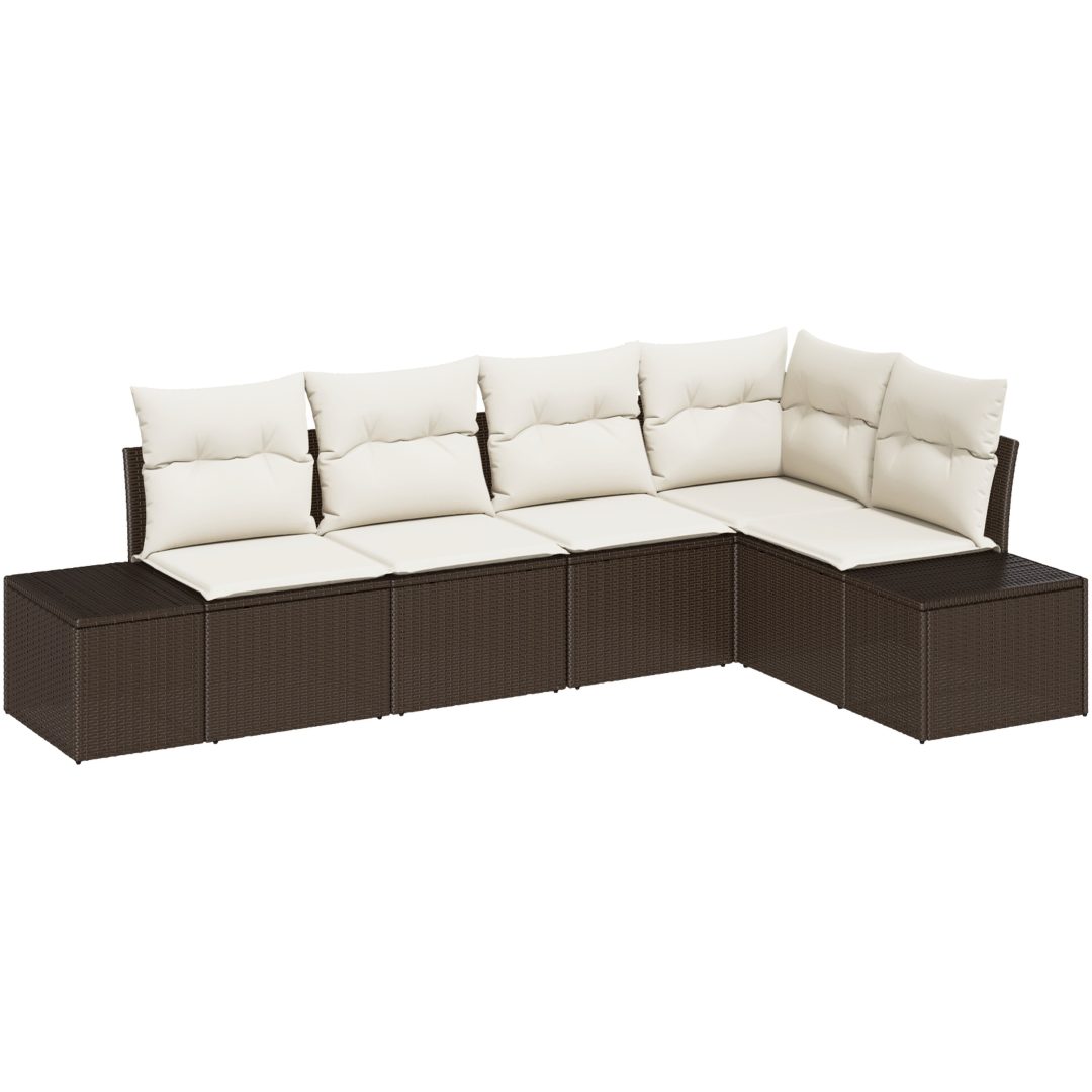 5 Delars Soffset med Bruna Kuddar i Poly Rattan vidaXL 264 x 154 x 85 cm – bild 2