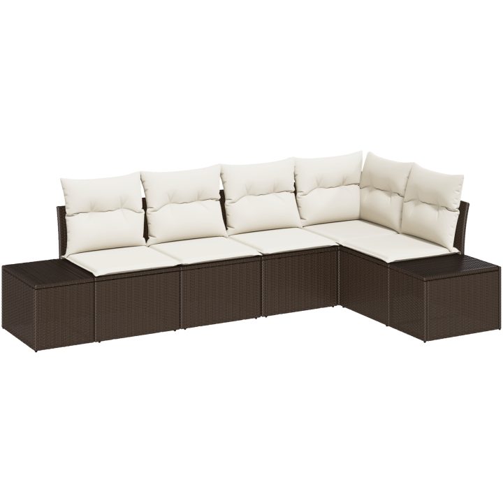 5 Delars Soffset med Bruna Kuddar i Poly Rattan vidaXL 264 x 154 x 85 cm – bild 2