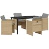 5 Delars Trädgård Middagsset med Kuddar Beige Poly Rattan vidaXL 4 - Sits – miniatyr 2