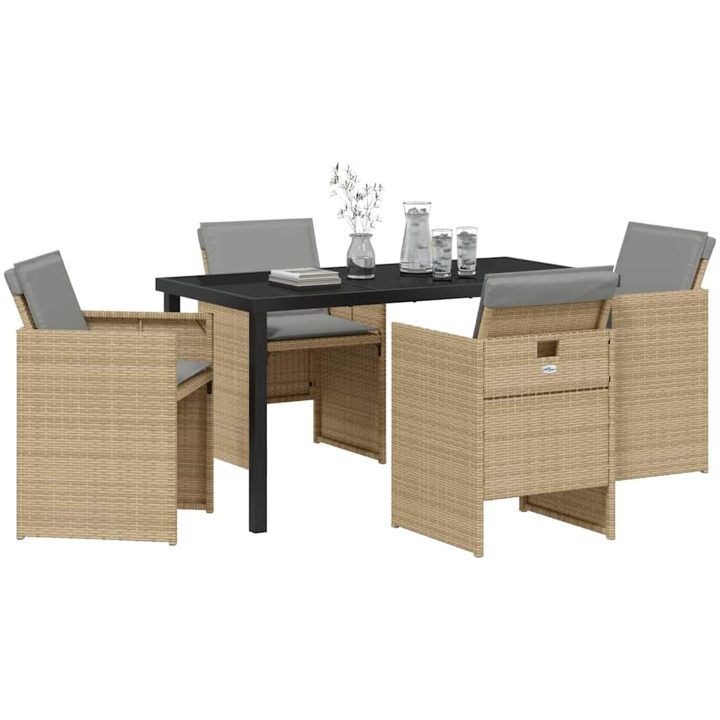 5 Delars Trädgård Middagsset med Kuddar Beige Poly Rattan vidaXL 4 - Sits – bild 3