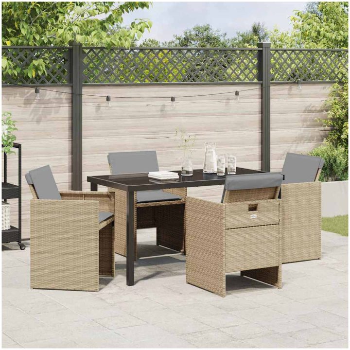 5 Delars Trädgård Middagsset med Kuddar Beige Poly Rattan vidaXL 4 - Sits – bild 4