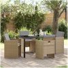 5 Delars Trädgård Middagsset med Kuddar Beige Poly Rattan vidaXL 4 - Sits – miniatyr 1