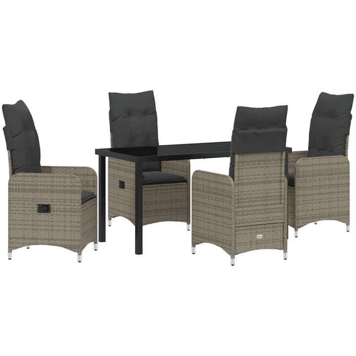 5 Delars Trädgårds Dining Set med Kuddar Grå Poly Rattan vidaXL Standard – bild 2