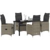 5 Delars Trädgårds Dining Set med Kuddar Grå Poly Rattan vidaXL Standard – miniatyr 3