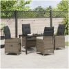 5 Delars Trädgårds Dining Set med Kuddar Grå Poly Rattan vidaXL Standard – miniatyr 4