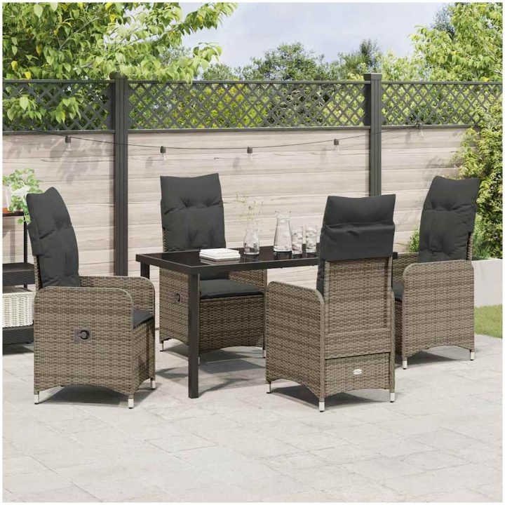 5 Delars Trädgårds Dining Set med Kuddar Grå Poly Rattan vidaXL Standard – bild 4