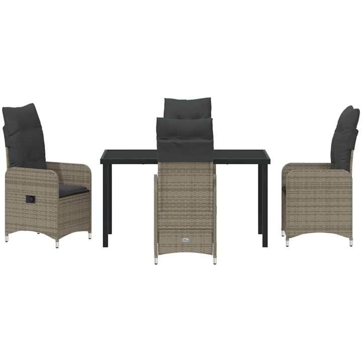 5 Delars Trädgårds Dining Set med Kuddar Grå Poly Rattan vidaXL Standard – bild 7