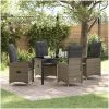 5 Delars Trädgårds Dining Set med Kuddar Grå Poly Rattan vidaXL Standard – miniatyr 1