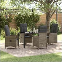 5 Delars Trädgårds Dining Set med Kuddar Grå Poly Rattan vidaXL