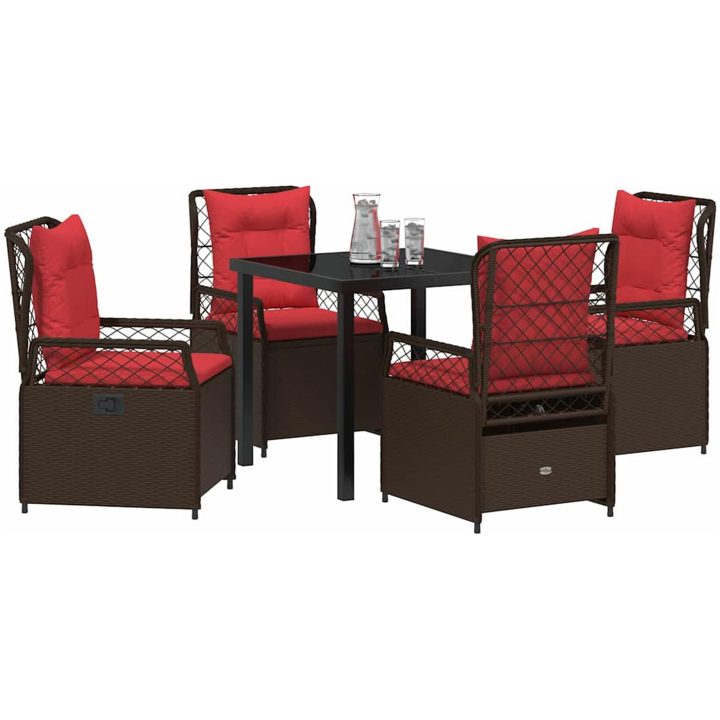 5 Delars Trädgårds Matbord Set Brun Poly Rattan vidaXL 4 - Sits – bild 3