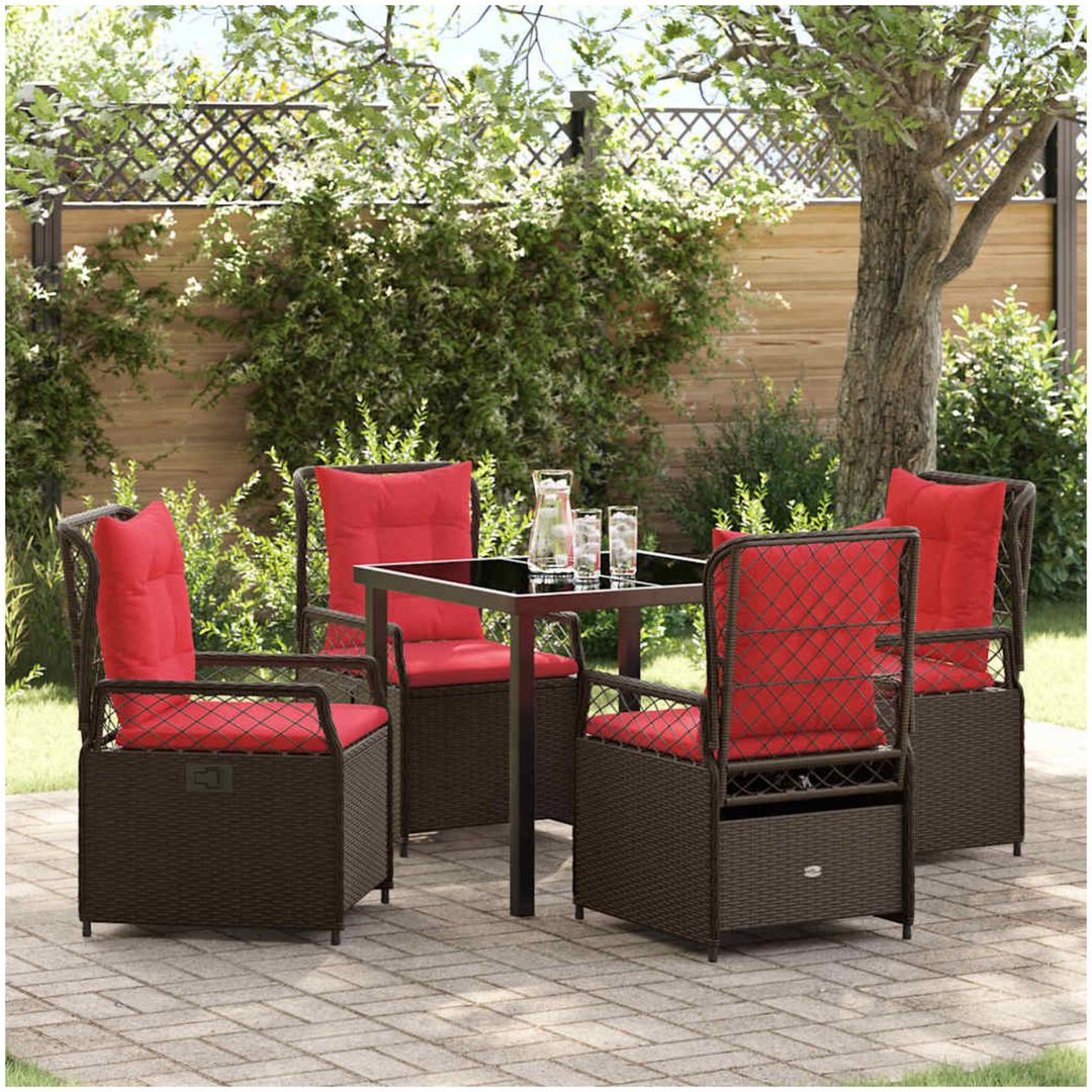 5 Delars Trädgårds Matbord Set Brun Poly Rattan vidaXL 4 - Sits