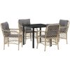 5-delars trädgårds matbordset med kuddar i beige av poly rattan vidaXL 80 x 80 x 73 cm – miniatyr 2